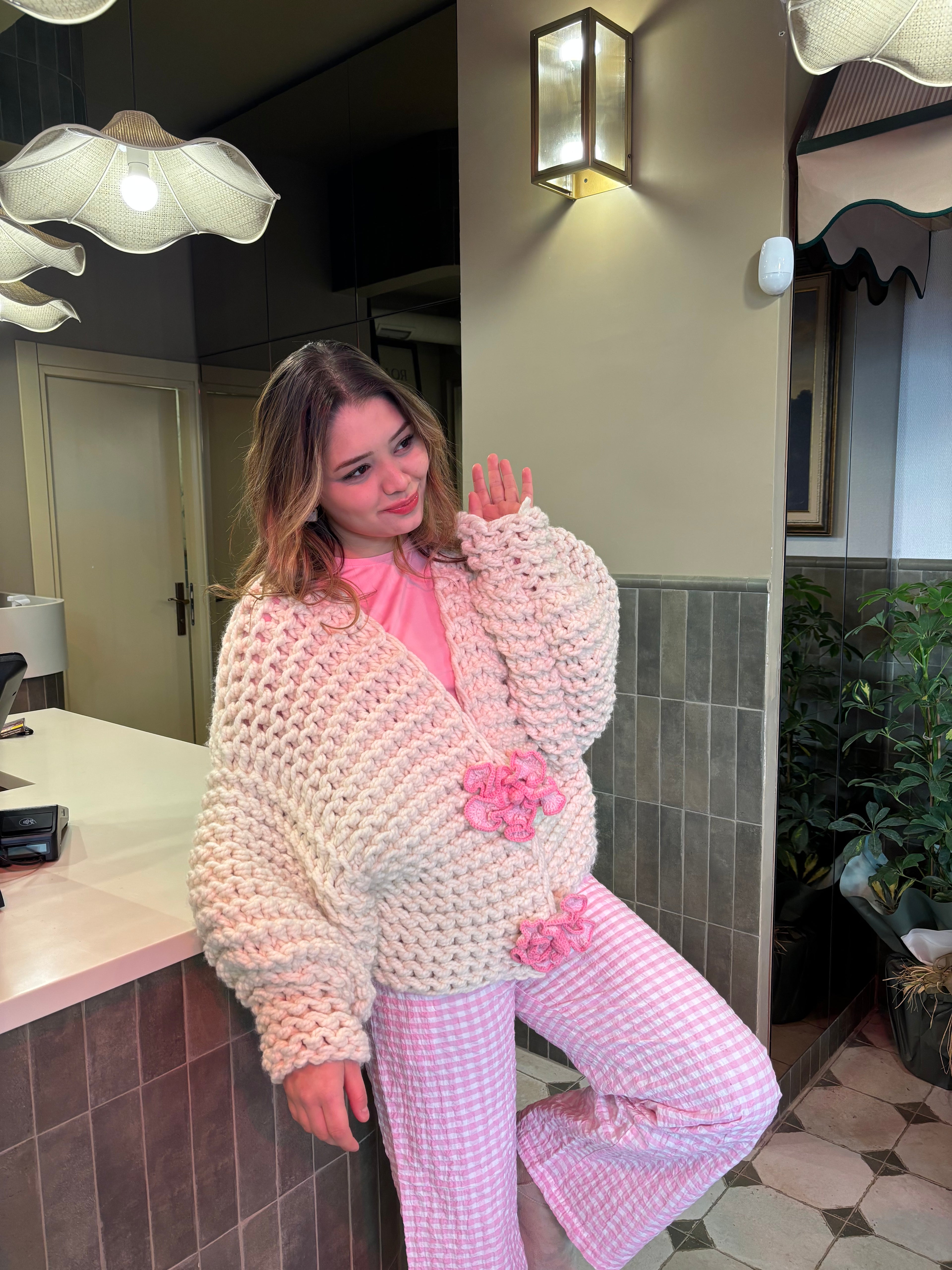 Pink Lotelle El Örgüsü Hırka