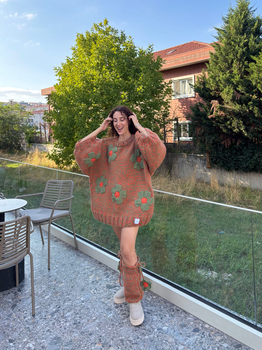 Bloomy El Örgüsü Kazak Elbise + Tozluk