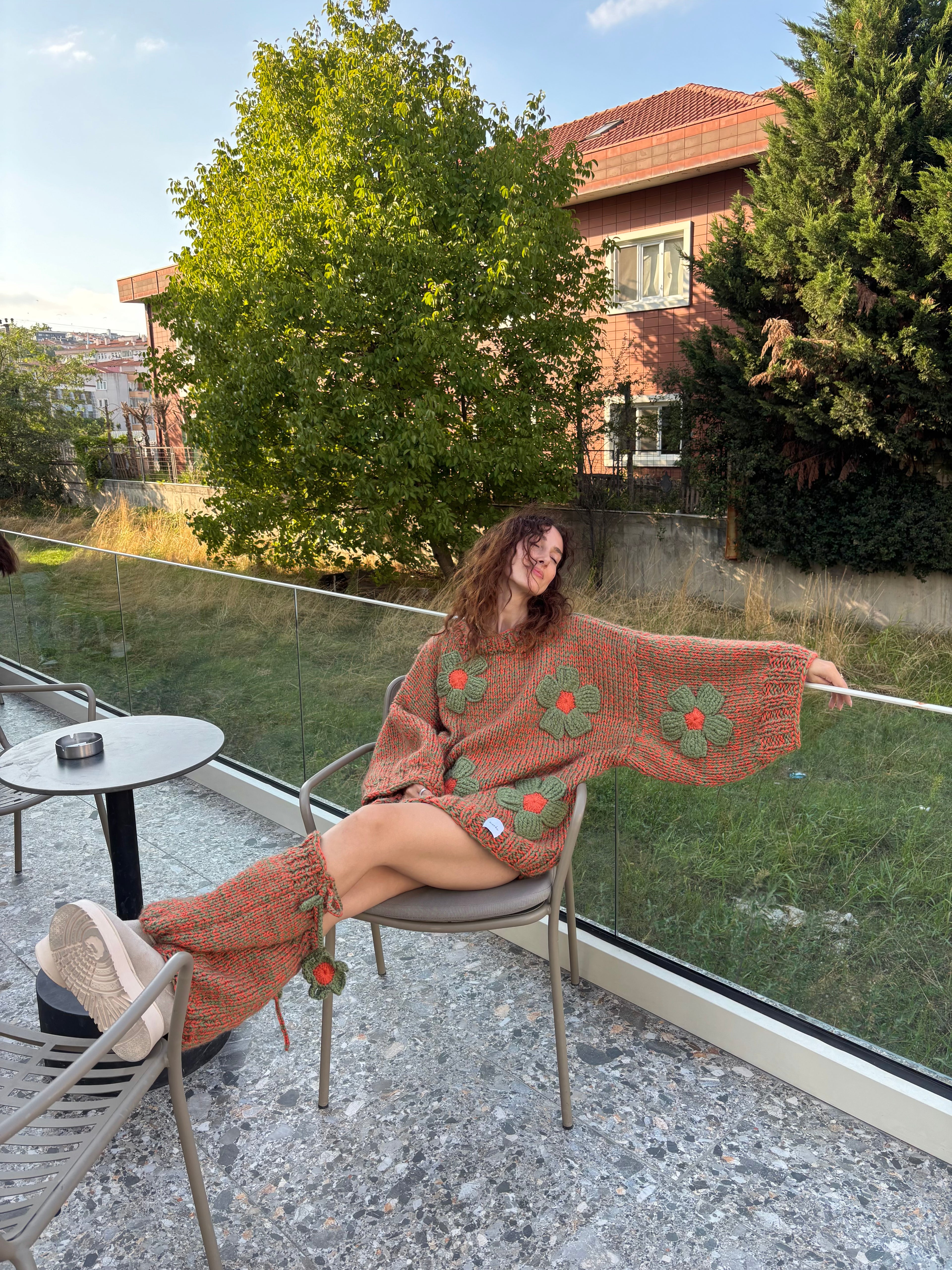 Bloomy El Örgüsü Kazak Elbise + Tozluk