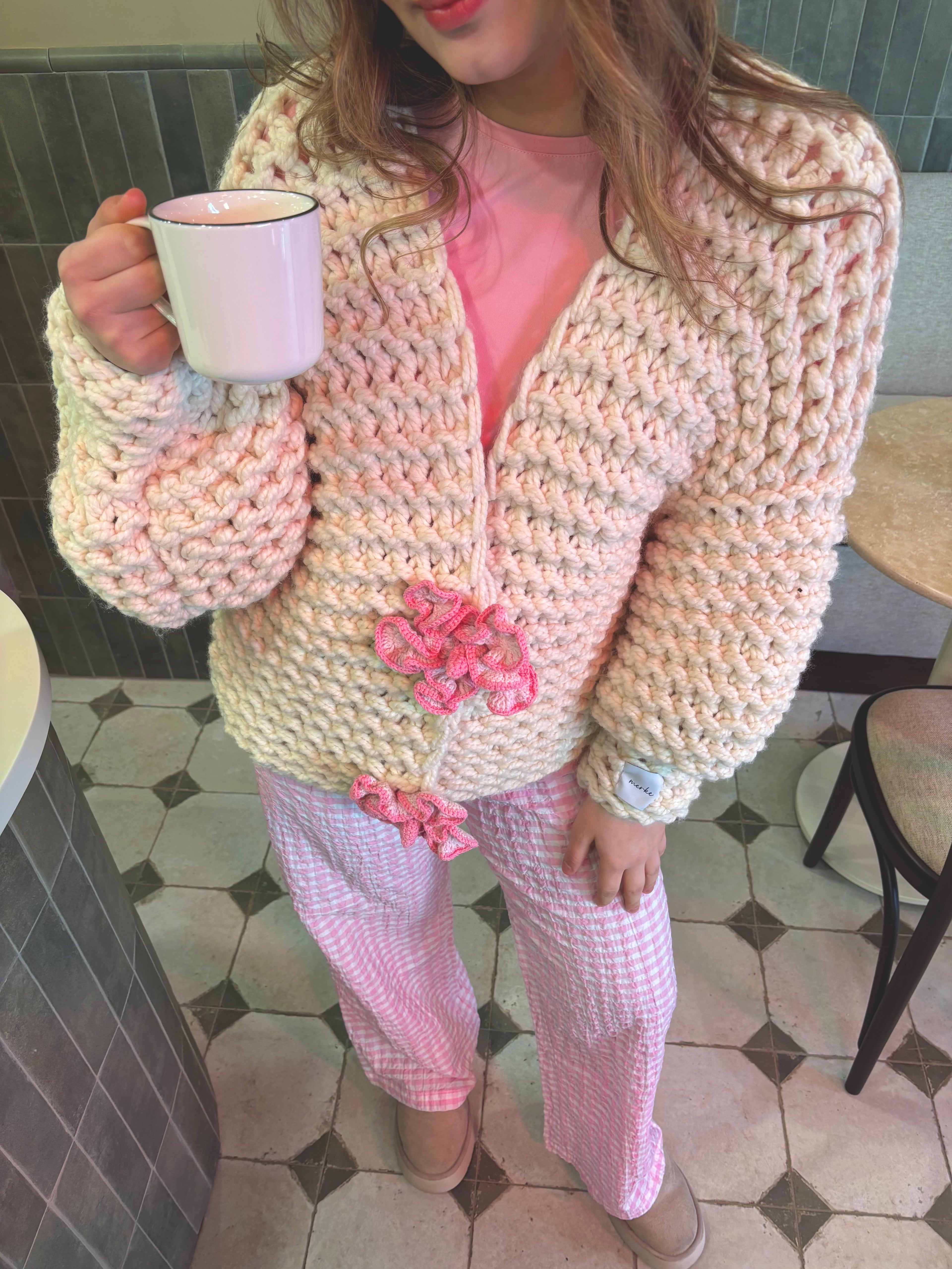 Pink Lotelle El Örgüsü Hırka