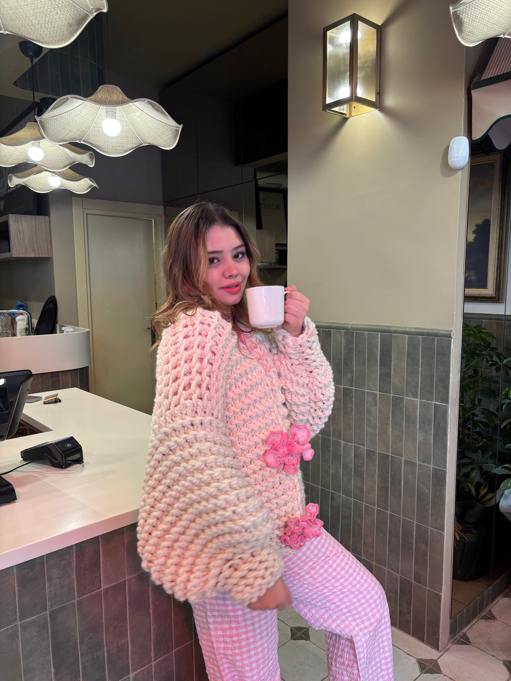 Pink Lotelle El Örgüsü Hırka