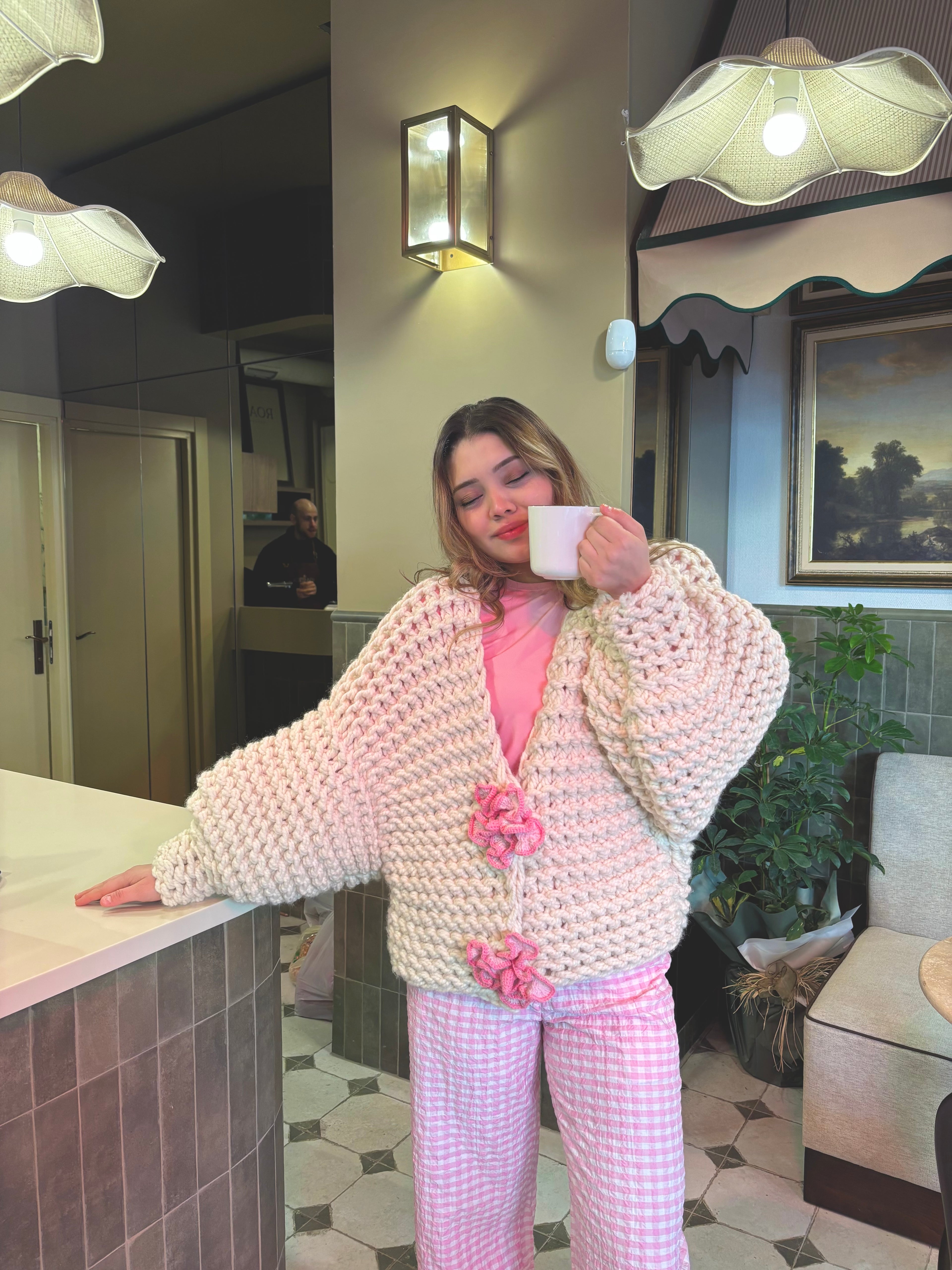 Pink Lotelle El Örgüsü Hırka