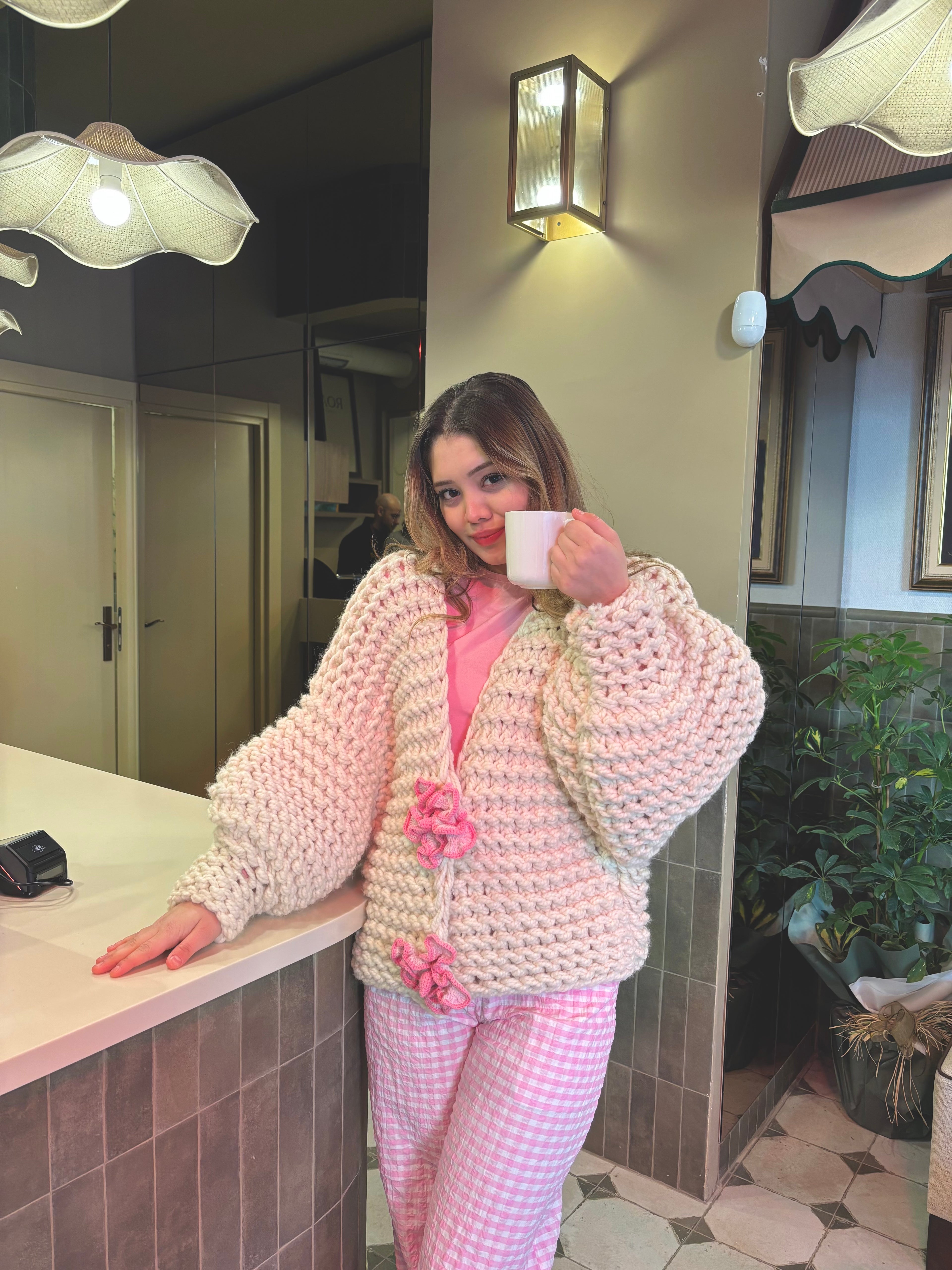 Pink Lotelle El Örgüsü Hırka