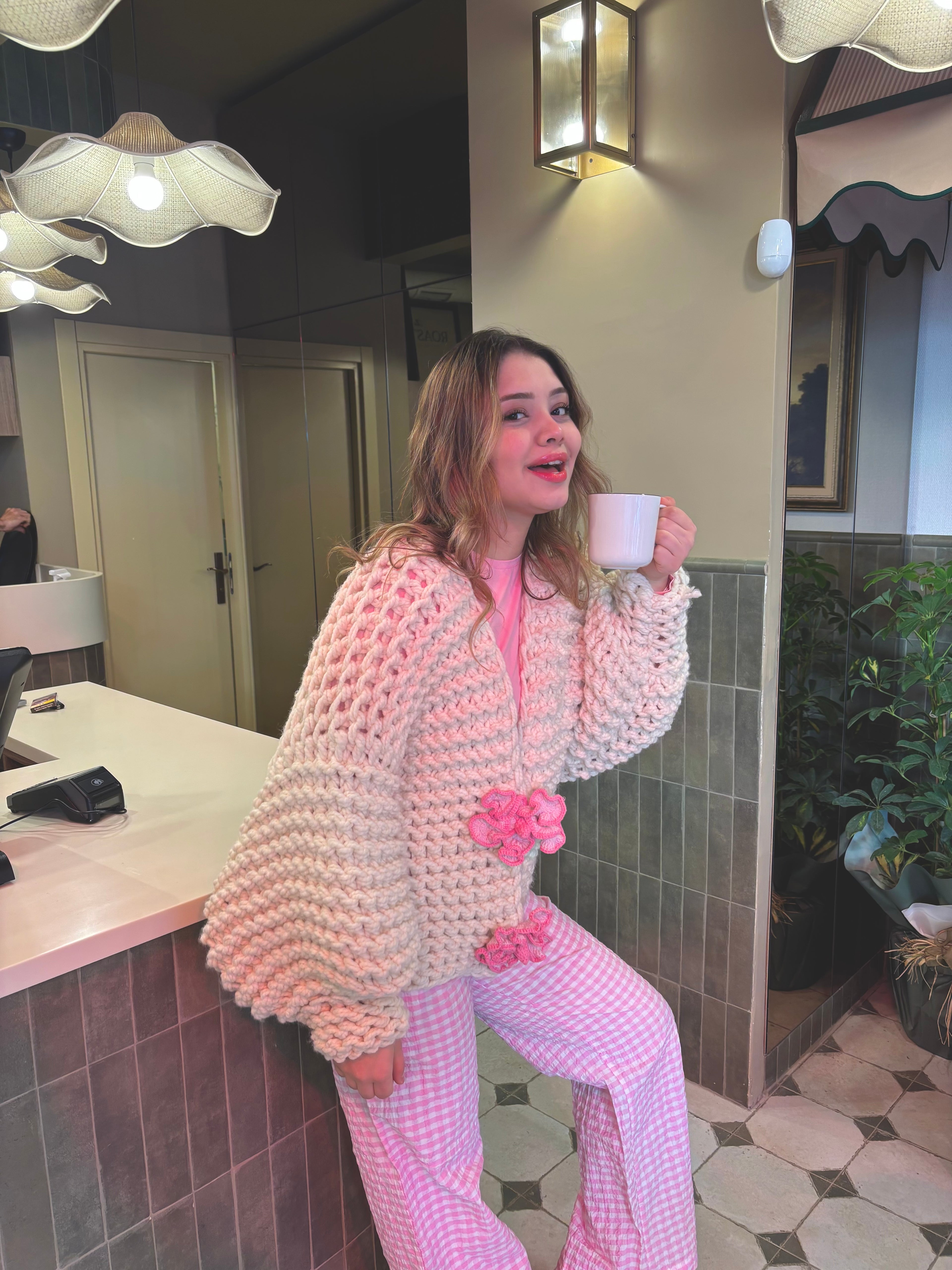 Pink Lotelle El Örgüsü Hırka