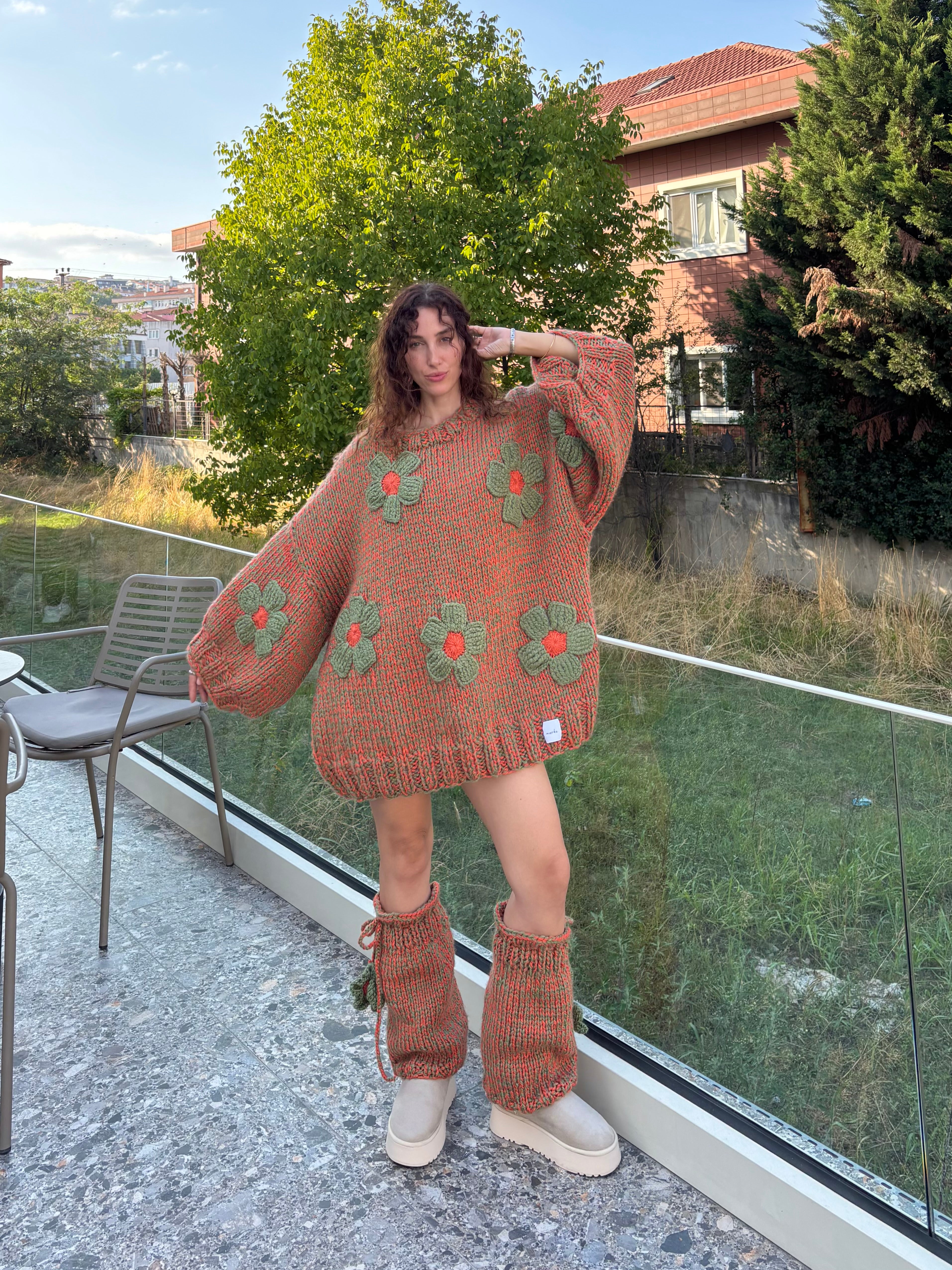 Bloomy El Örgüsü Kazak Elbise + Tozluk