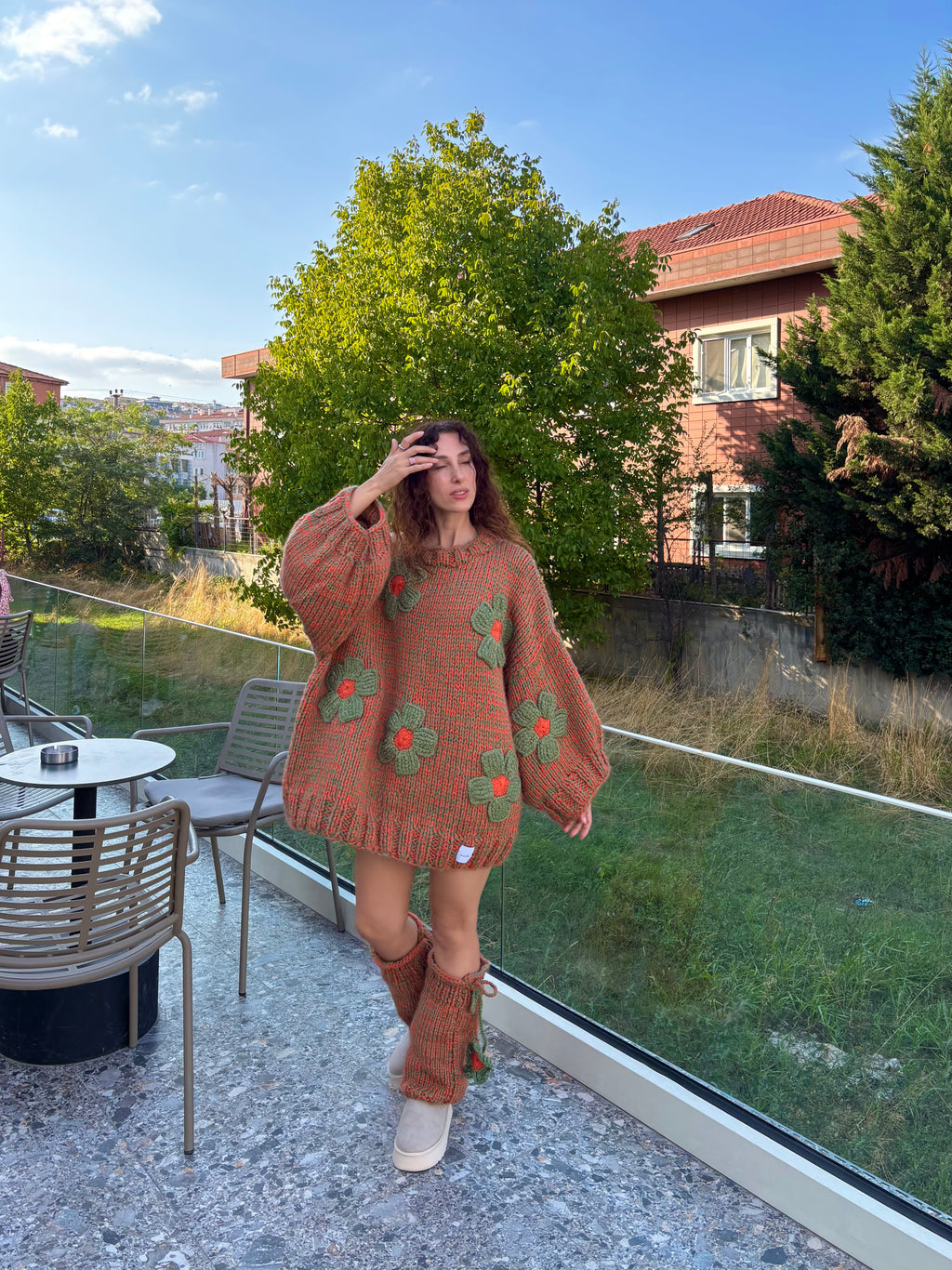 Bloomy El Örgüsü Kazak Elbise + Tozluk