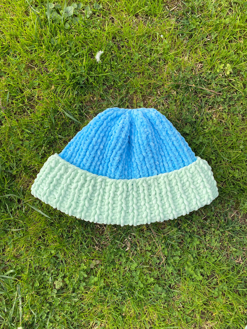 Mavi - Yeşil Pastel El Örgüsü Atkı + Bere