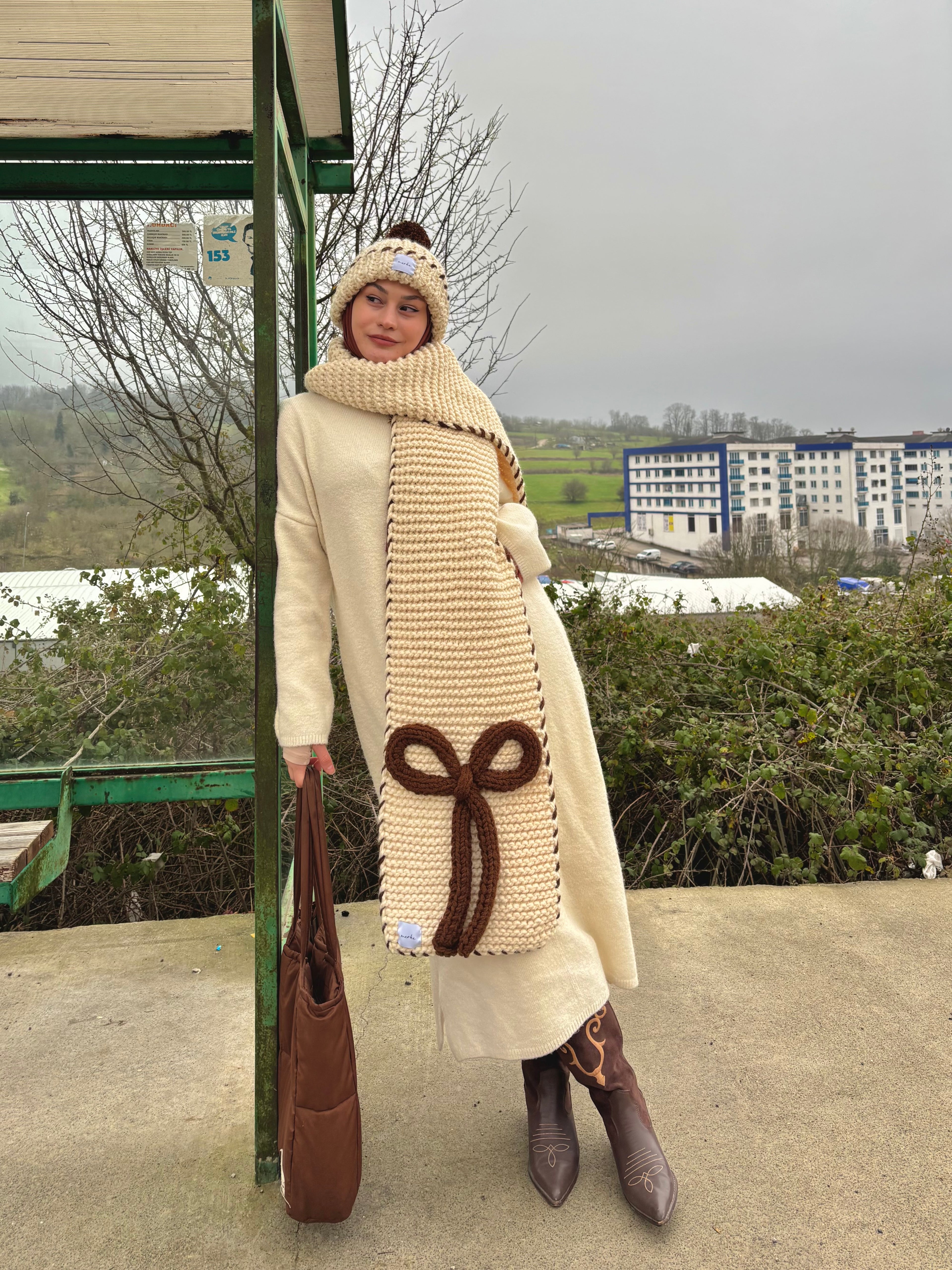 Ribbon El Örgüsü Atkı + Bere