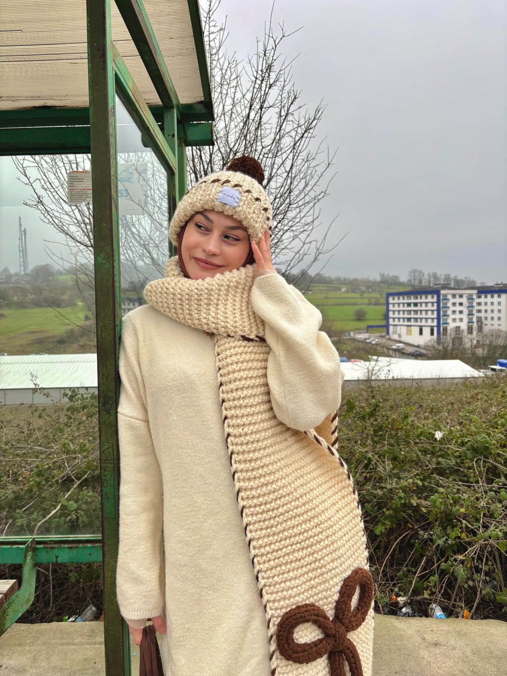 Ribbon El Örgüsü Atkı + Bere