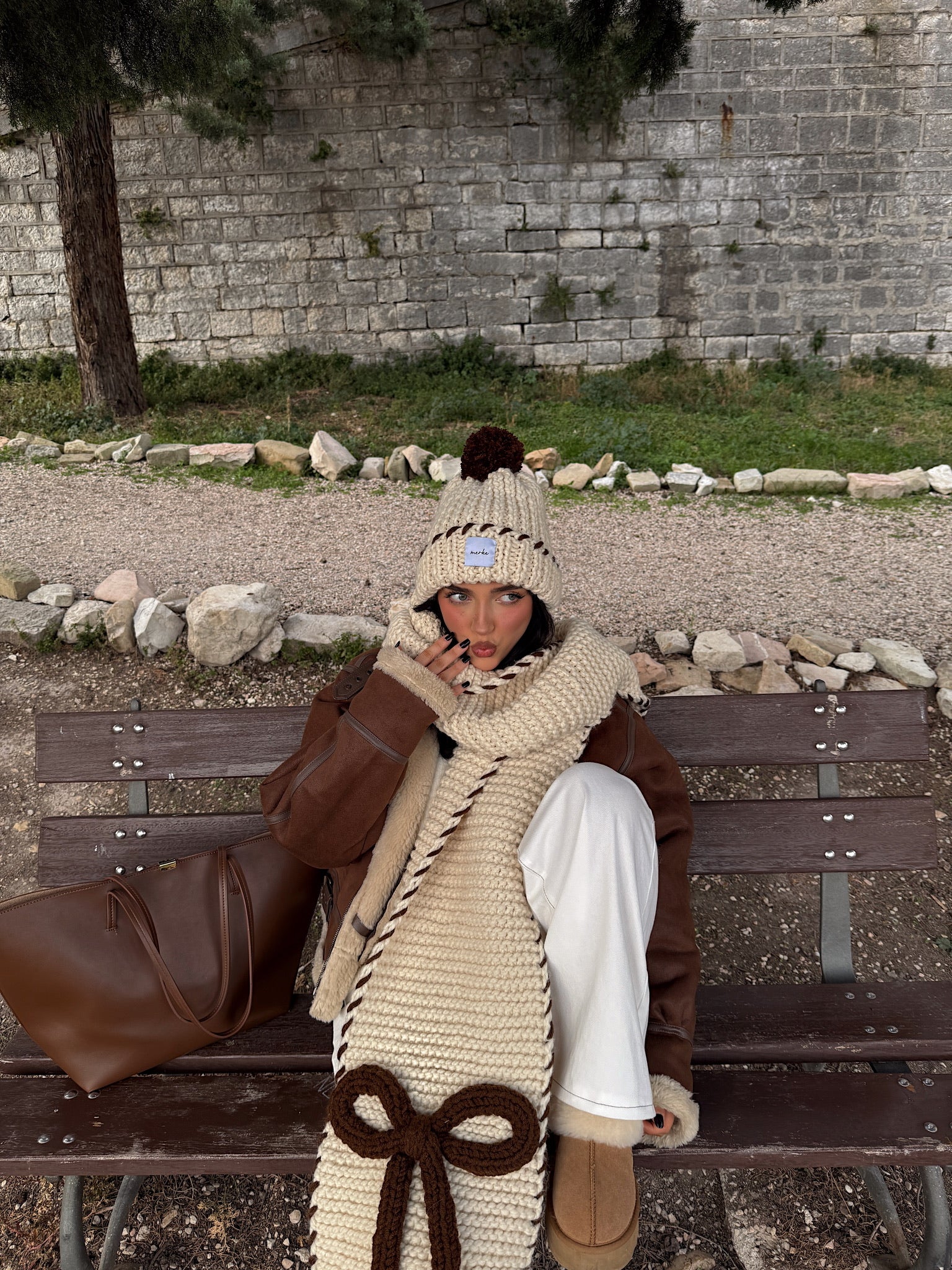 Ribbon El Örgüsü Atkı + Bere